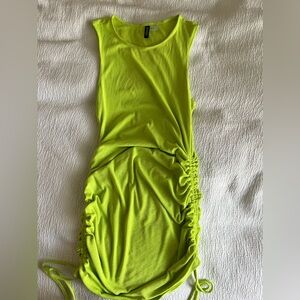Y2K Neon Ribbed Drawstring Dress